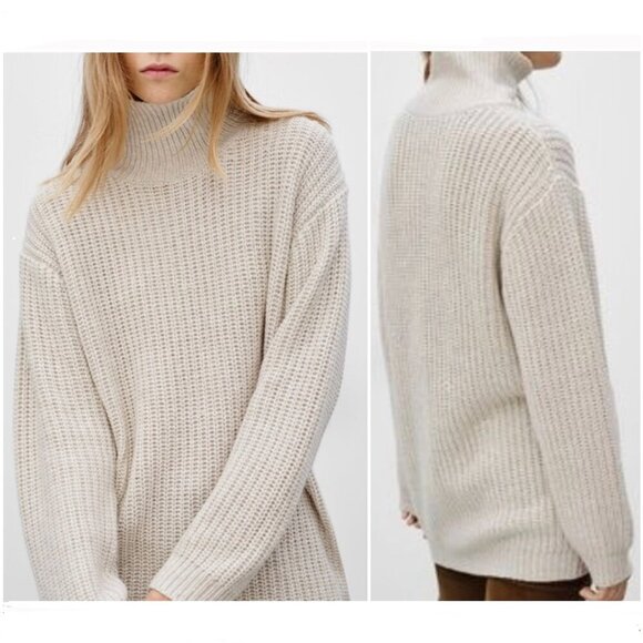 Aritzia Sweaters - Aritzia Golden by TNA Wool Alpaca Blend Chunky High Mock Sweater in Bone Sz M